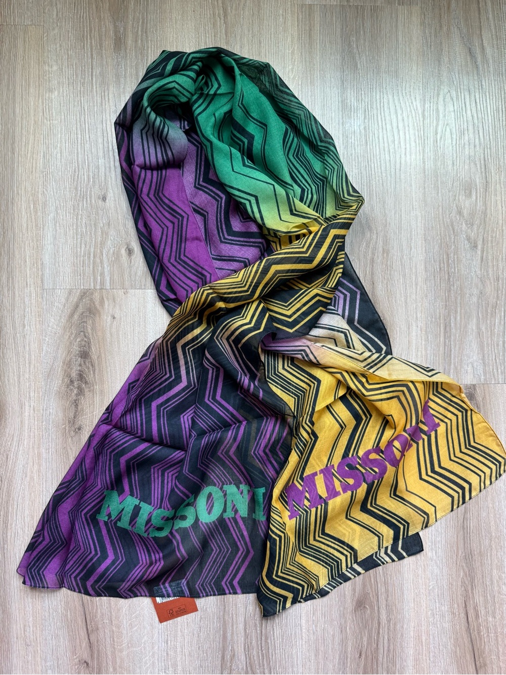 Missoni Green Purple Yellow Zigzag Men's Scarf